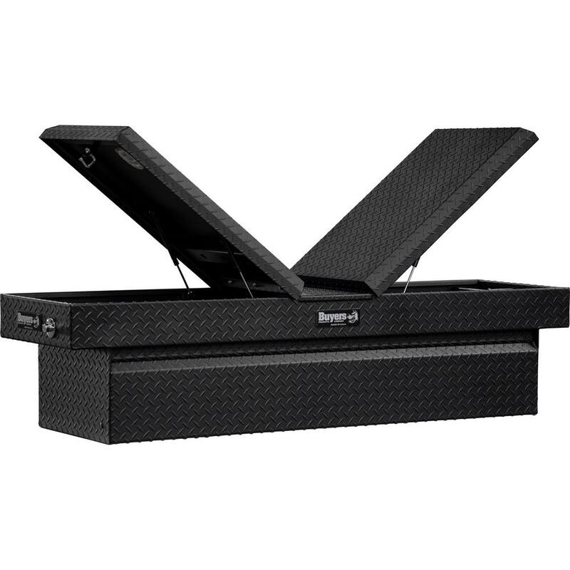 Buyers Products Company 23 in. x 20 in. x 71 in. Textured Matte Black Diamond Tread Aluminum Crossover Gull Wing Truck Tool Box - 1722413