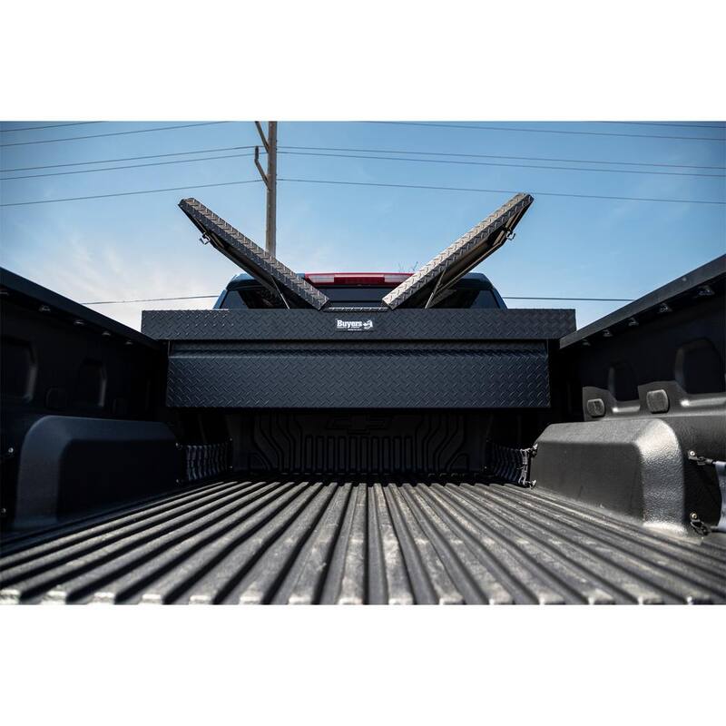 Buyers Products Company 23 in. x 20 in. x 71 in. Textured Matte Black Diamond Tread Aluminum Crossover Gull Wing Truck Tool Box - 1722413