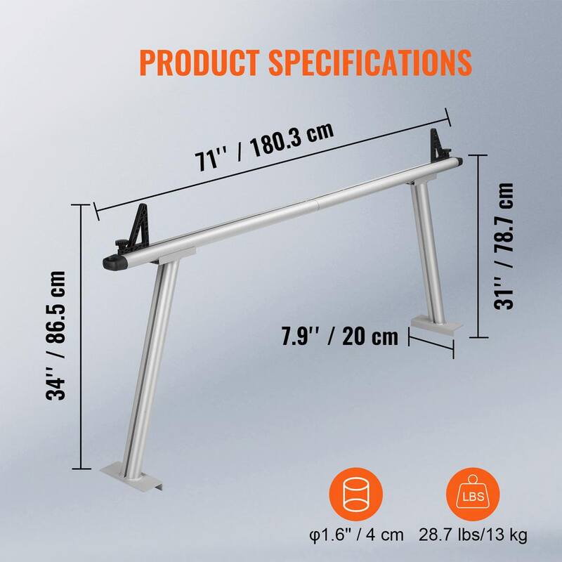 VEVOR Truck Rack, 800 lbs. Capacity, 71x31 in. Aluminum Ladder Rack for Truck with 8 Non-Drilling C-clamps, Heavy Rack - PKHJLXJB71INCA3EAV0-0920