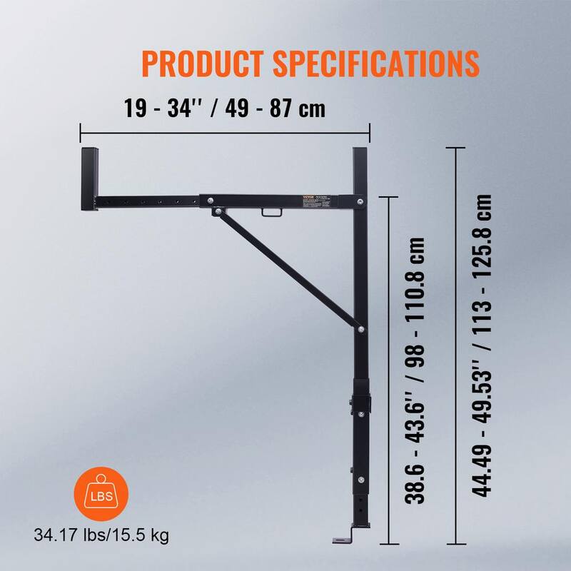 VEVOR Truck Rack, 19-34in. Extendable Truck Ladder Rack, 38.6-43.6in. Adjustable Height, 250 lbs. Capacity Steel Ladder Rack - PKHJHJGYZTB19IY13V0-0920