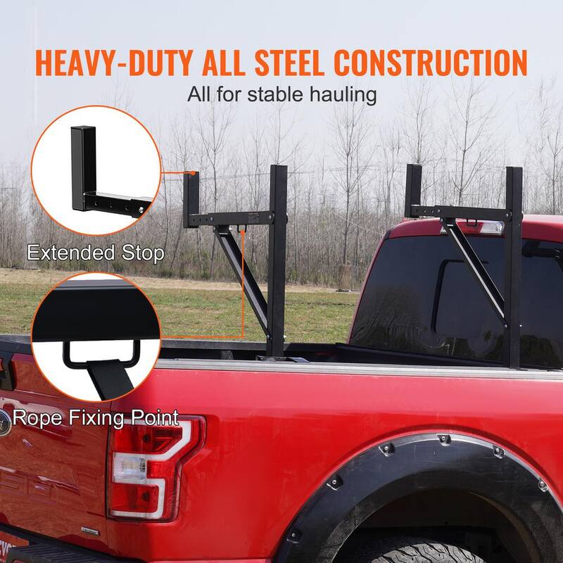 VEVOR Truck Rack, 19-34in. Extendable Truck Ladder Rack, 38.6-43.6in. Adjustable Height, 250 lbs. Capacity Steel Ladder Rack - PKHJHJGYZTB19IY13V0-0920