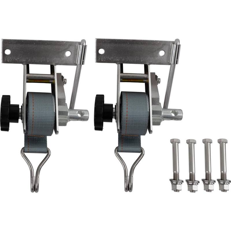 Buyers Products 1-1/2 Inch x 7 Foot Stainless Steel Ladder Rack Ratchet Tie Down Angle Mount with Double J Hooks - 5480006
