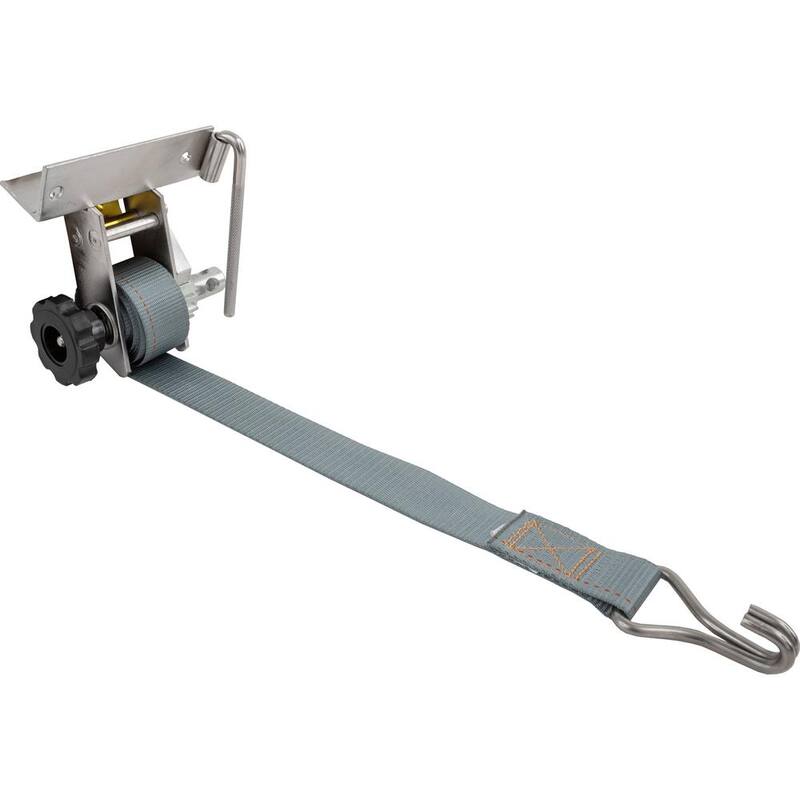 Buyers Products 1-1/2 Inch x 7 Foot Stainless Steel Ladder Rack Ratchet Tie Down Angle Mount with Double J Hooks - 5480006