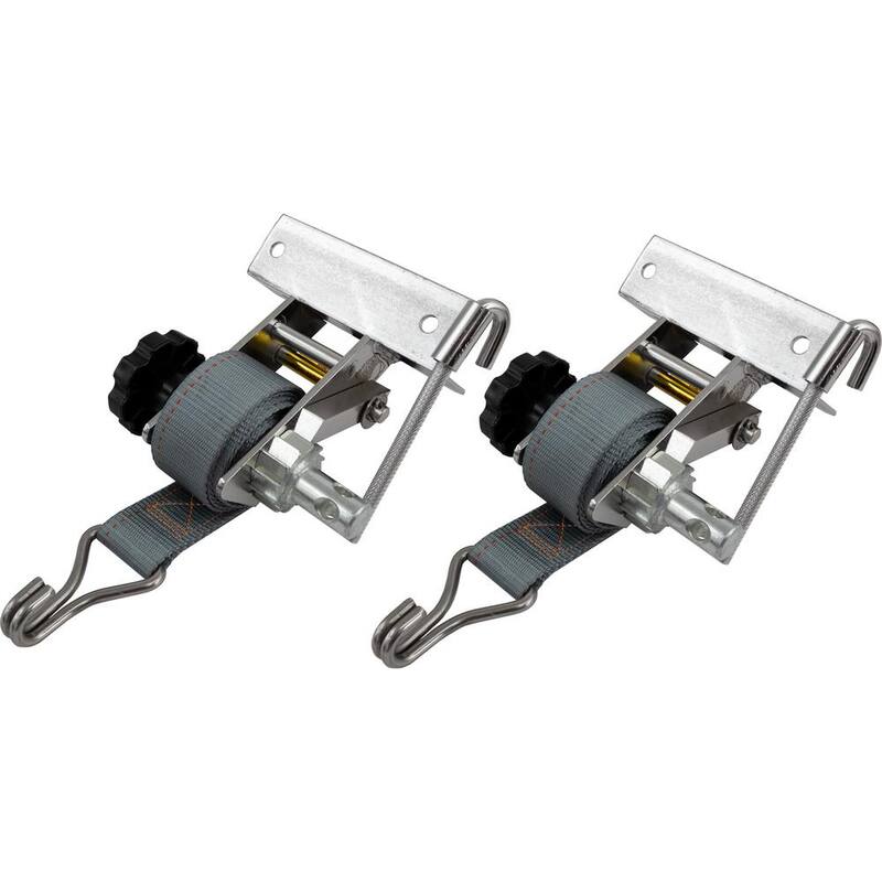 Buyers Products 1-1/2 Inch x 7 Foot Stainless Steel Ladder Rack Ratchet Tie Down Angle Mount with Double J Hooks - 5480006