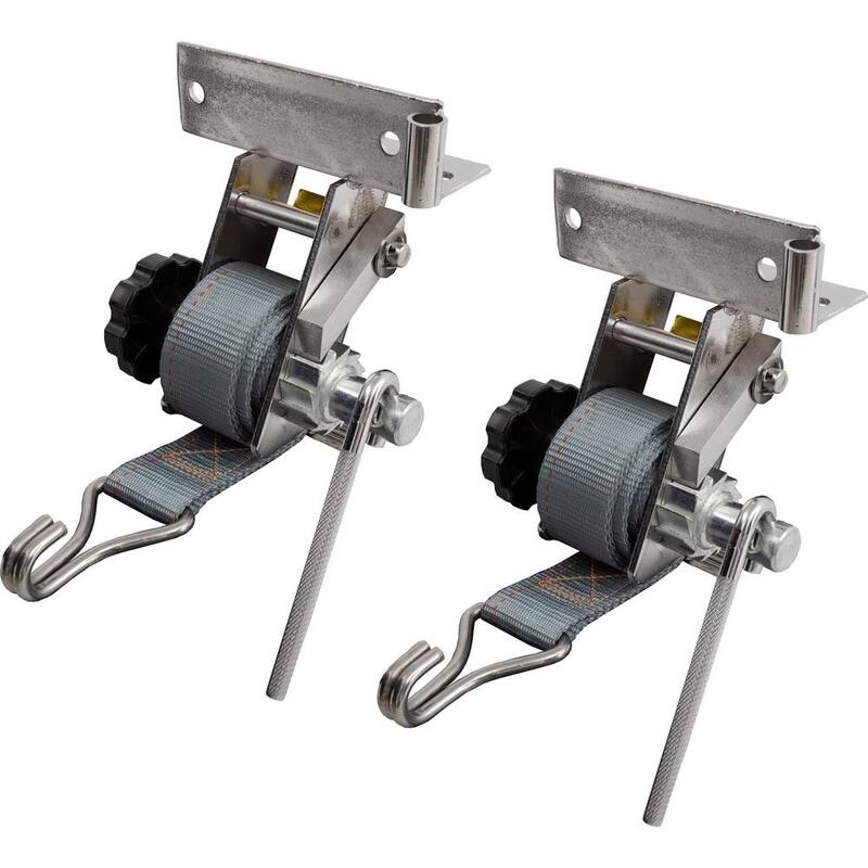 Buyers Products 1-1/2 Inch x 7 Foot Stainless Steel Ladder Rack Ratchet Tie Down Angle Mount with Double J Hooks - 5480006