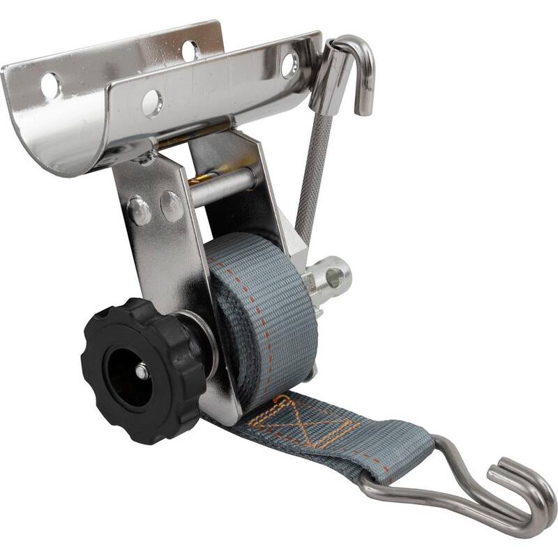 Buyers Products 1-1/2 in. x 7 Foot Stainless Steel Ladder Rack Ratchet Tie Down Tube Mount with Double J Hooks - 5480008