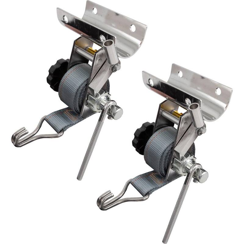 Buyers Products 1-1/2 in. x 7 Foot Stainless Steel Ladder Rack Ratchet Tie Down Tube Mount with Double J Hooks - 5480008