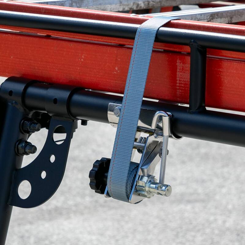 Buyers Products 1-1/2 in. x 7 Foot Stainless Steel Ladder Rack Ratchet Tie Down Tube Mount with Double J Hooks - 5480008