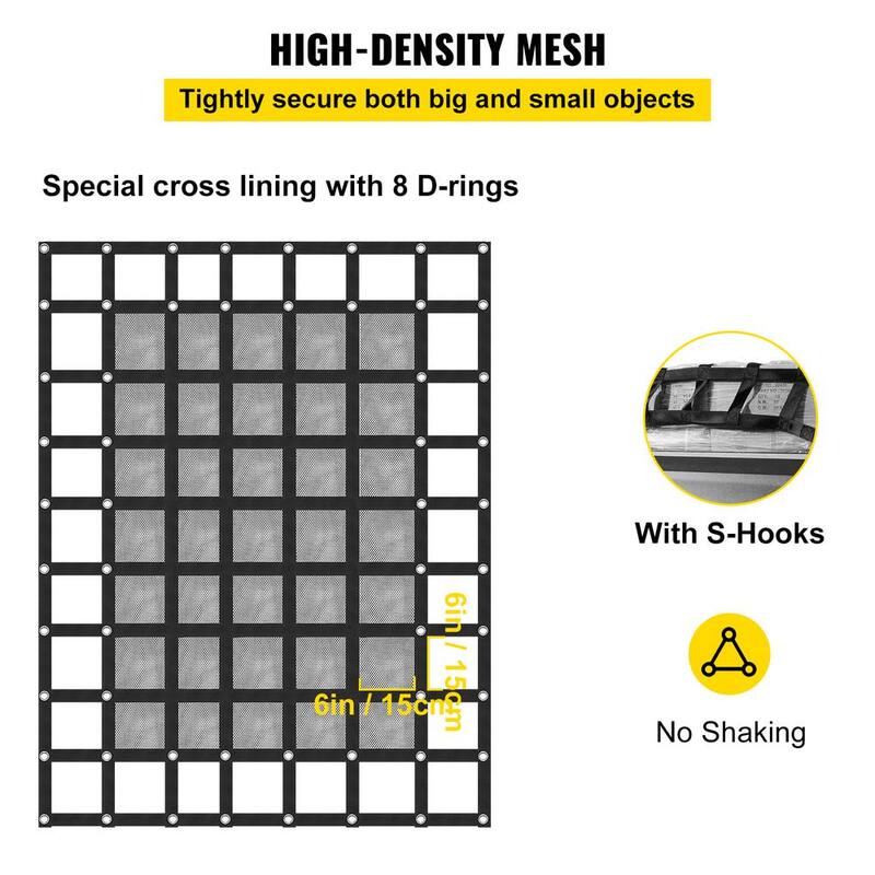 VEVOR 8ft. x 6 .7ft. Cargo Net with Mesh, Cap.1100lbs. Truck Bed Cargo Net with Cam Buckles & S-Hook Chain for Secure items - BZD244X205CMAQW01V0