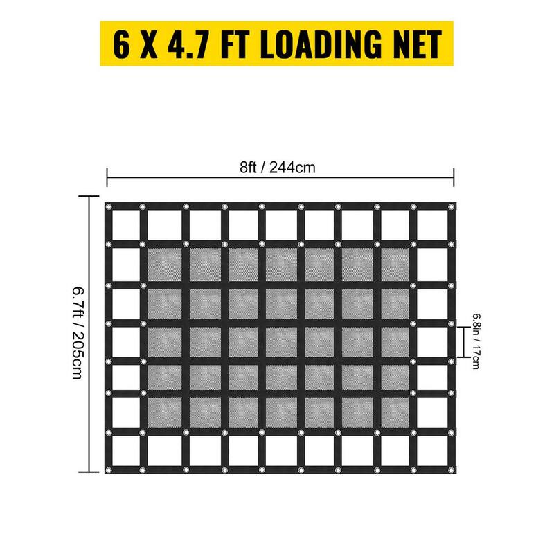 VEVOR 8ft. x 6 .7ft. Cargo Net with Mesh, Cap.1100lbs. Truck Bed Cargo Net with Cam Buckles & S-Hook Chain for Secure items - BZD244X205CMAQW01V0