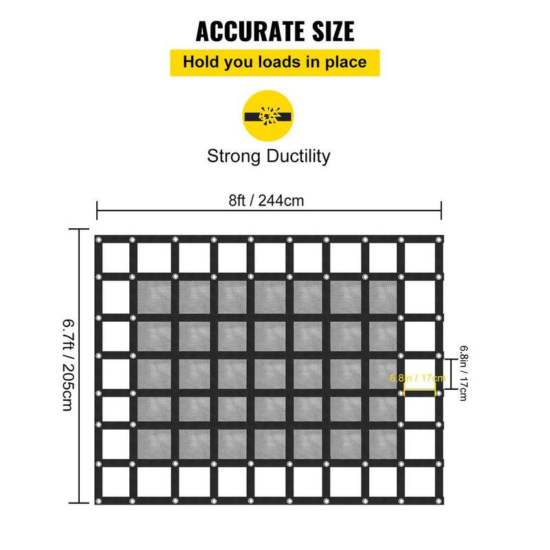 VEVOR 8ft. x 6 .7ft. Cargo Net with Mesh, Cap.1100lbs. Truck Bed Cargo Net with Cam Buckles & S-Hook Chain for Secure items - BZD244X205CMAQW01V0