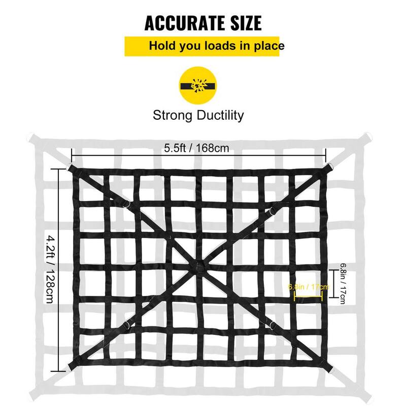 VEVOR 4.2 ft. x 5.5 ft. Cargo Net w/Cam Buckles  and  S-Hooks/Chain, Heavy-Duty Cargo Nets for Pickup Trucks Trailer SUV Jeeps - BZD168X128CMJCAQWV0