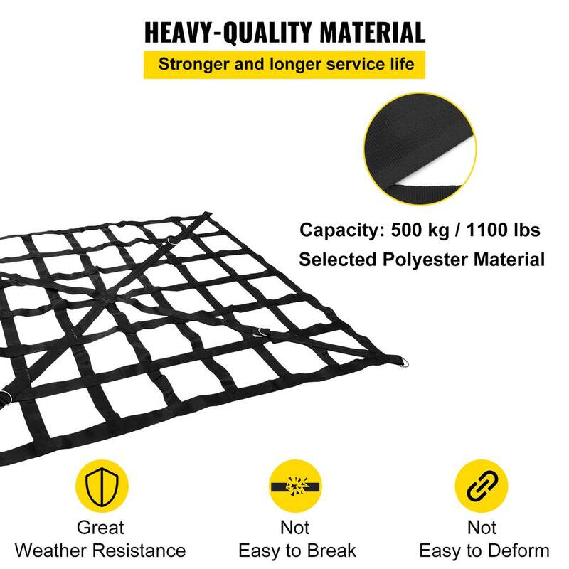 VEVOR 4.2 ft. x 5.5 ft. Cargo Net w/Cam Buckles  and  S-Hooks/Chain, Heavy-Duty Cargo Nets for Pickup Trucks Trailer SUV Jeeps - BZD168X128CMJCAQWV0