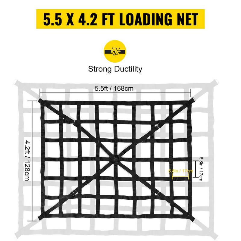 VEVOR 4.2 ft. x 5.5 ft. Cargo Net w/Cam Buckles  and  S-Hooks/Chain, Heavy-Duty Cargo Nets for Pickup Trucks Trailer SUV Jeeps - BZD168X128CMJCAQWV0