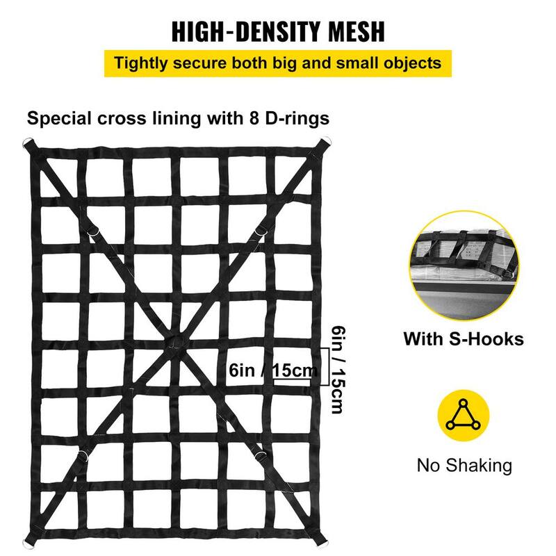 VEVOR 4.2 ft. x 5.5 ft. Cargo Net w/Cam Buckles  and  S-Hooks/Chain, Heavy-Duty Cargo Nets for Pickup Trucks Trailer SUV Jeeps - BZD168X128CMJCAQWV0