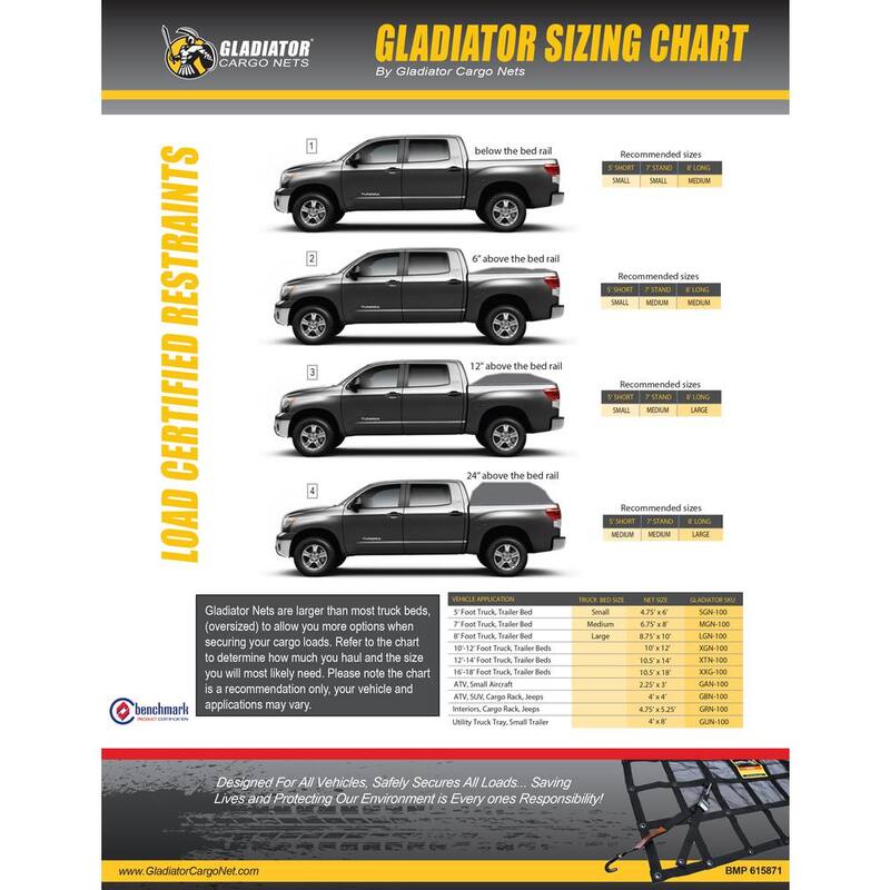 GLADIATOR Cargo Nets 10 ft. x 12 ft. Extra Large Gladiator Heavy-Duty Adjustable Cargo Net Hardware Included - XGN-100