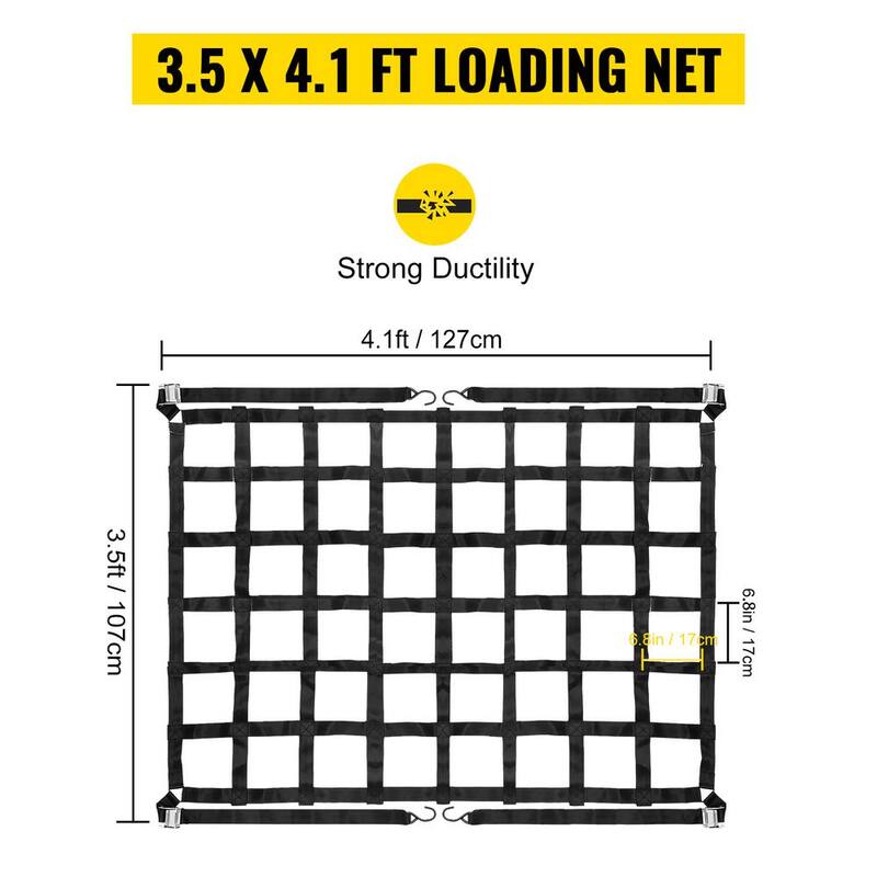 VEVOR Cargo Net 3 .5 ft. x 4.1 ft. Heavy-Duty Cargo Nets Capacity 1100 lbs. Cargo Net w/S-Hooks and Chain for Pickup Trucks - BZD107X127CMAQW01V0