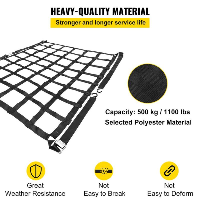 VEVOR Cargo Net 3 .5 ft. x 4.1 ft. Heavy-Duty Cargo Nets Capacity 1100 lbs. Cargo Net w/S-Hooks and Chain for Pickup Trucks - BZD107X127CMAQW01V0