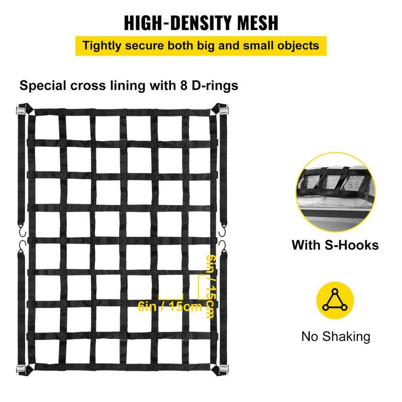 VEVOR Cargo Net 3 .5 ft. x 4.1 ft. Heavy-Duty Cargo Nets Capacity 1100 lbs. Cargo Net w/S-Hooks and Chain for Pickup Trucks - BZD107X127CMAQW01V0
