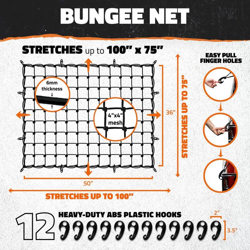 Mockins 50 in. x 36 in. Heavy-Duty Bungee Net, Stretches to 100 in. x 75 in. - MA-93