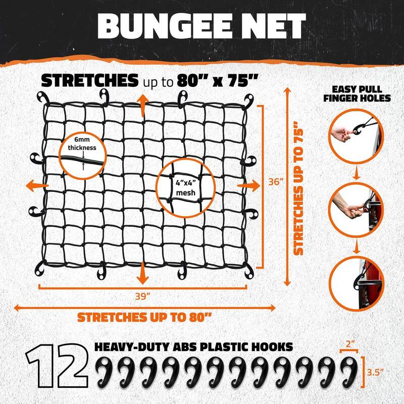 Mockins 35 in. x 39 in. Heavy-Duty Bungee Cargo Net - Stretches to 39 in. x 65 in. - MA-45