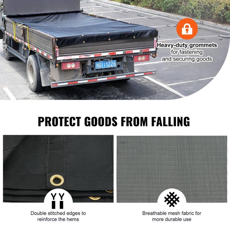 VEVOR Dump Truck Mesh Tarp 5 x 14 ft. PVC Coated Black Heavy Duty Cover with 5.5 in. 18oz Double Pocket for Trucks, Trailers - KCPVC5X1418OZKBIKV0