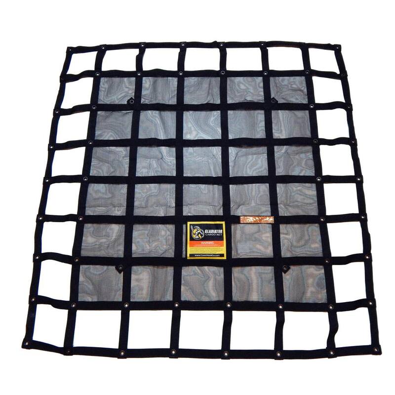 GLADIATOR Cargo Nets 4.75 ft. x 5.25 ft. Heavy-Duty Cargo Net, Integrated Mesh, Adjustable, Load Certified, 4 Straps and Bag Included - GRN-100