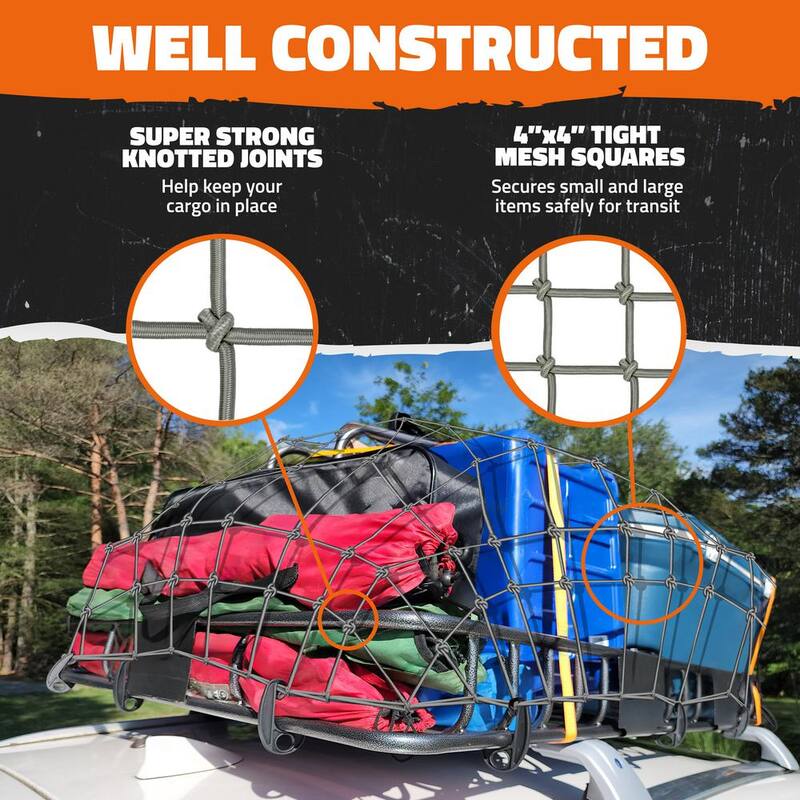 Mockins 20 in. x 36 in. Heavy-Duty Gray Bungee Cargo Net - Stretches to 42 in. x 74 in. - MA-60