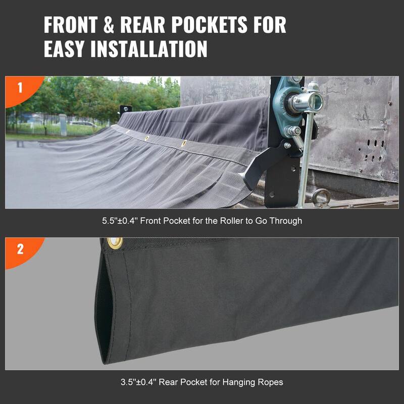 VEVOR Dump Truck Mesh Tarp 7 x 22 ft. PVC Coated Black Heavy Duty Cover with 5.5 in. 18oz Double Pocket for Truck - KCPVC7X2218OZN4T5V0