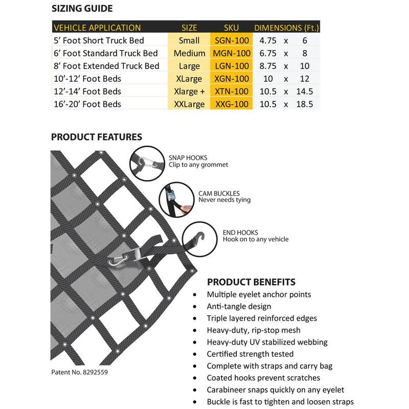 GLADIATOR Cargo Nets 10.5 ft. x 18.5 ft. Double Extra Large Gladiator Heavy-Duty Adjustable Cargo Net Hardware Included - XXG-100