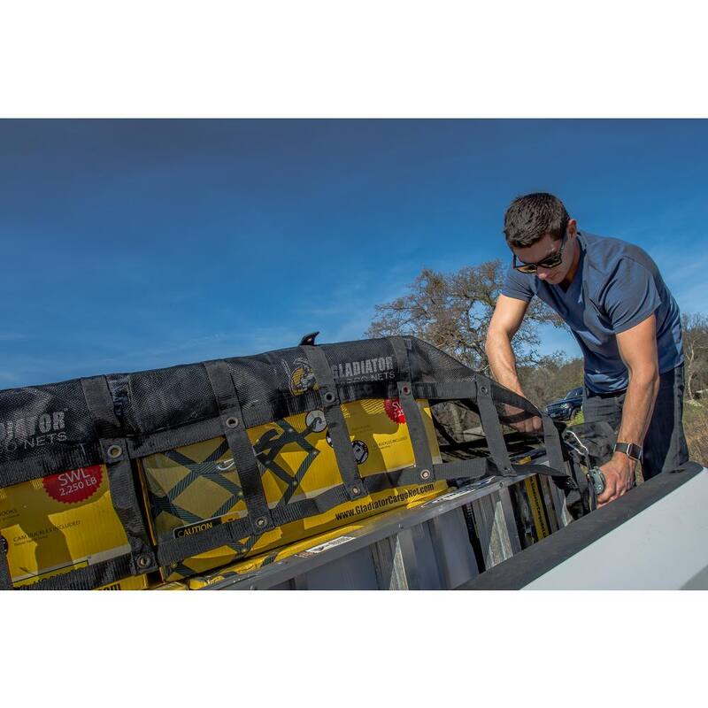GLADIATOR Cargo Nets 4 ft x 4 ft. Heavy-Duty Cargo Net, Integrated Mesh, Adjustable, Load Certified. Attachment Straps and Bag Included - GBN-100