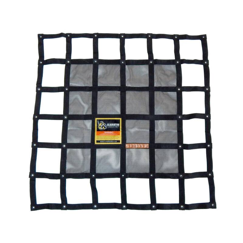 GLADIATOR Cargo Nets 4 ft x 4 ft. Heavy-Duty Cargo Net, Integrated Mesh, Adjustable, Load Certified. Attachment Straps and Bag Included - GBN-100