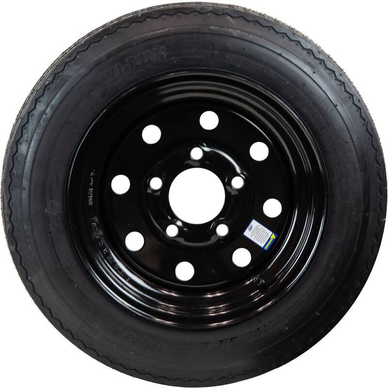 Hi-Run Bias Trailer Tire Assembly, 4.80-12 4PR ON 12X4 5LUG Black Modular Wheel - ASB1211