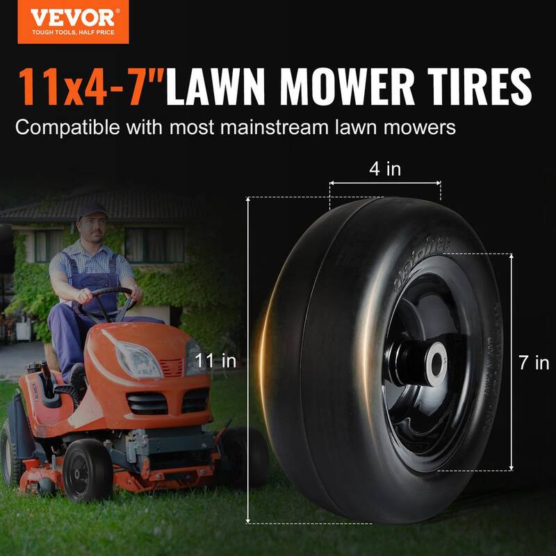 VEVOR Lawn Mower Tires with Rim 11 in. x 4 in. - 7 in. Tubeless Tractor Tires 2-Pack Tire and Wheel Assemby Flat-free PU Tire - GCJLZ11X45SXTCAWDV0-0725