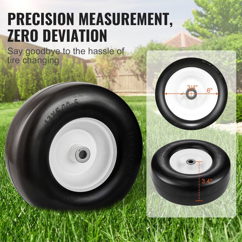 VEVOR Lawn Mower Tires with Rim, 13 in. x 5 in. - 6 in. Tubeless Tractor Tires, 2-Pack Tire and Wheel Assembly, Flat-free PU - GCJLZZXLG13XLCXLGV0-0725