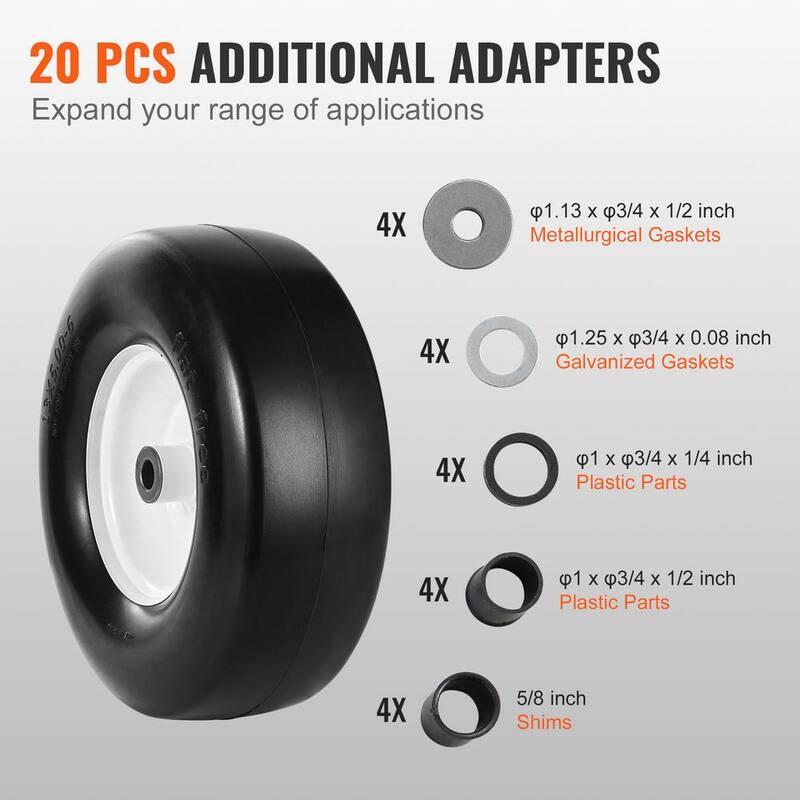 VEVOR Lawn Mower Tires with Rim, 13 in. x 5 in. - 6 in. Tubeless Tractor Tires, 2-Pack Tire and Wheel Assembly, Flat-free PU - GCJLZZXLG13XLCXLGV0-0725