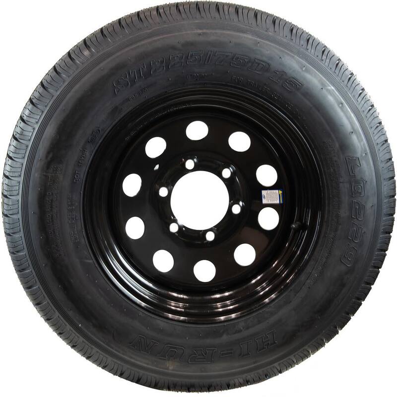 Hi-Run Bias Trailer Tire Assembly, ST225/75D15 8PR ON 15X6 6LUG Black Modular Wheel - ASB1151
