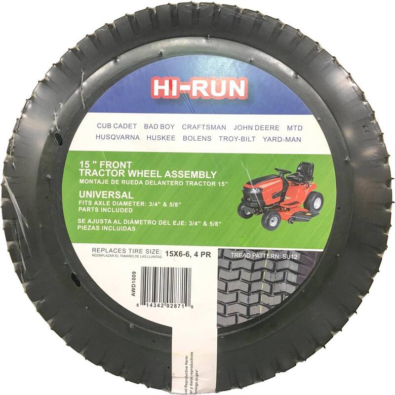 Hi-Run Universal LandG Tire Assembly with Kits, 15X6-6 SU12 Turf II (3/4 in and 5/8 in) - AWD1009