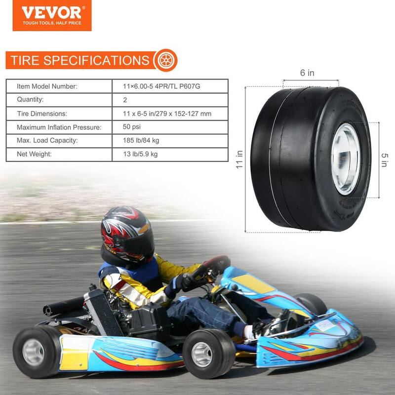 VEVOR Go Kart Tires and Rims 11x6-5in. Go Kart Wheels 2-Pack Rear Wheels, Aluminum Alloy Rims and Rubber Tires Hub-Rim Fit - KDCLZX11X605ORJIBV0-0812