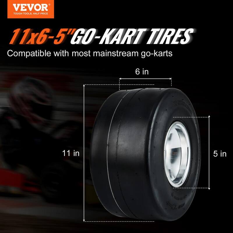 VEVOR Go Kart Tires and Rims 11x6-5in. Go Kart Wheels 2-Pack Rear Wheels, Aluminum Alloy Rims and Rubber Tires Hub-Rim Fit - KDCLZX11X605ORJIBV0-0812