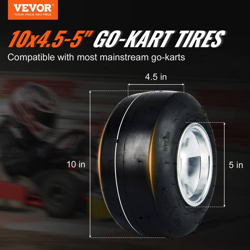 VEVOR Go Kart Tires and Rims 10x4.5-5in. Go Kart Wheels 2-Pack Front Wheels, Aluminum Alloy Rims and Rubber Tires Hub-Rim - KDCLZX10X4559D4HKV0-0812