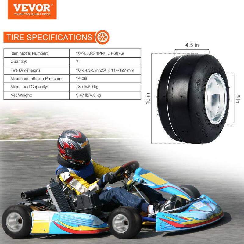 VEVOR Go Kart Tires and Rims 10x4.5-5in. Go Kart Wheels 2-Pack Front Wheels, Aluminum Alloy Rims and Rubber Tires Hub-Rim - KDCLZX10X4559D4HKV0-0812