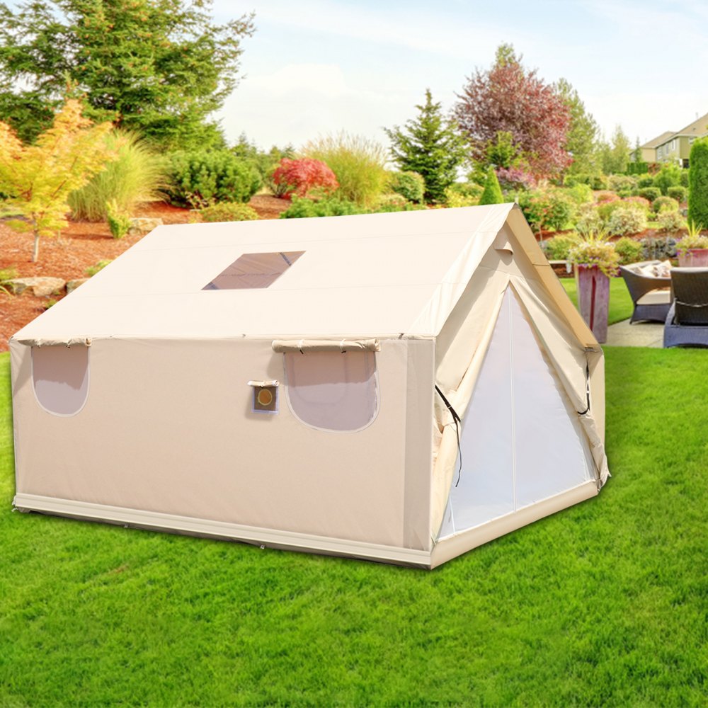VEVOR Large Canvas Tent 12x14ft, Wall Tent with PVC Storm Flap, Canvas Wall Tents Waterproof, Canvas Camping Tents With Stove Hole for 8-10 people Outdoor Party Hiking Barbecue - FBQZP12X14ZH00001V0