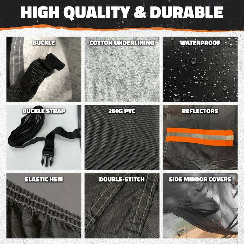 Mockins 190 in. x 75 in. x 60 in. Heavy-Duty Waterproof Car Cover - Thick 250g PVC Cotton Lined - Medium Sedan - MA-66