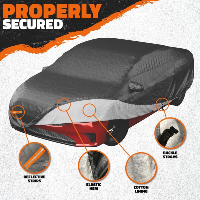 Mockins 190 in. x 75 in. x 60 in. Heavy-Duty Waterproof Car Cover - Thick 250g PVC Cotton Lined - Medium Sedan - MA-66