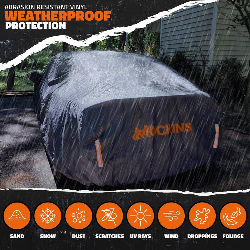 Mockins 190 in. x 75 in. x 60 in. Heavy-Duty Waterproof Car Cover - Thick 250g PVC Cotton Lined - Medium Sedan - MA-66
