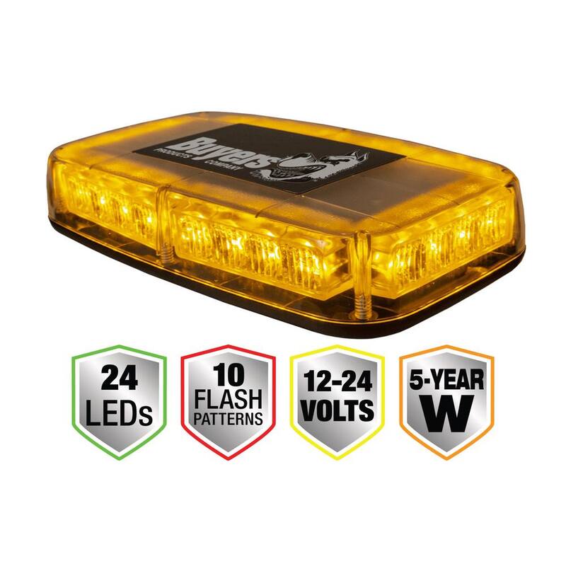 Buyers Products Company 11 in. Rectangular Multi-Mount 24 LED Mini Light Bar Emergency Warning Flash for Truck and Safety Vehicles, Amber - 8891040