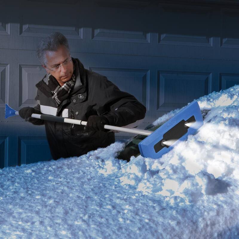 Snow Joe 18 in. 4-in-1 Telescoping Snow Broom and Ice Scraper with Headlights - SJBLZD-LED