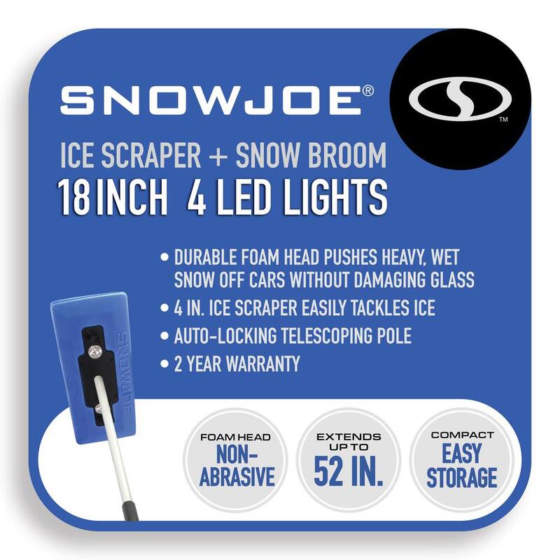 Snow Joe 18 in. 4-in-1 Telescoping Snow Broom and Ice Scraper with Headlights - SJBLZD-LED