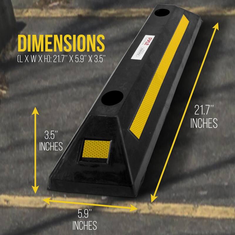PYLE Vehicle Wheel Stop - Car and Truck Parking Curb Tire Stop, Heavy Duty Rubber Parking Tire Block (Set of 2) - PCRSTP11X2